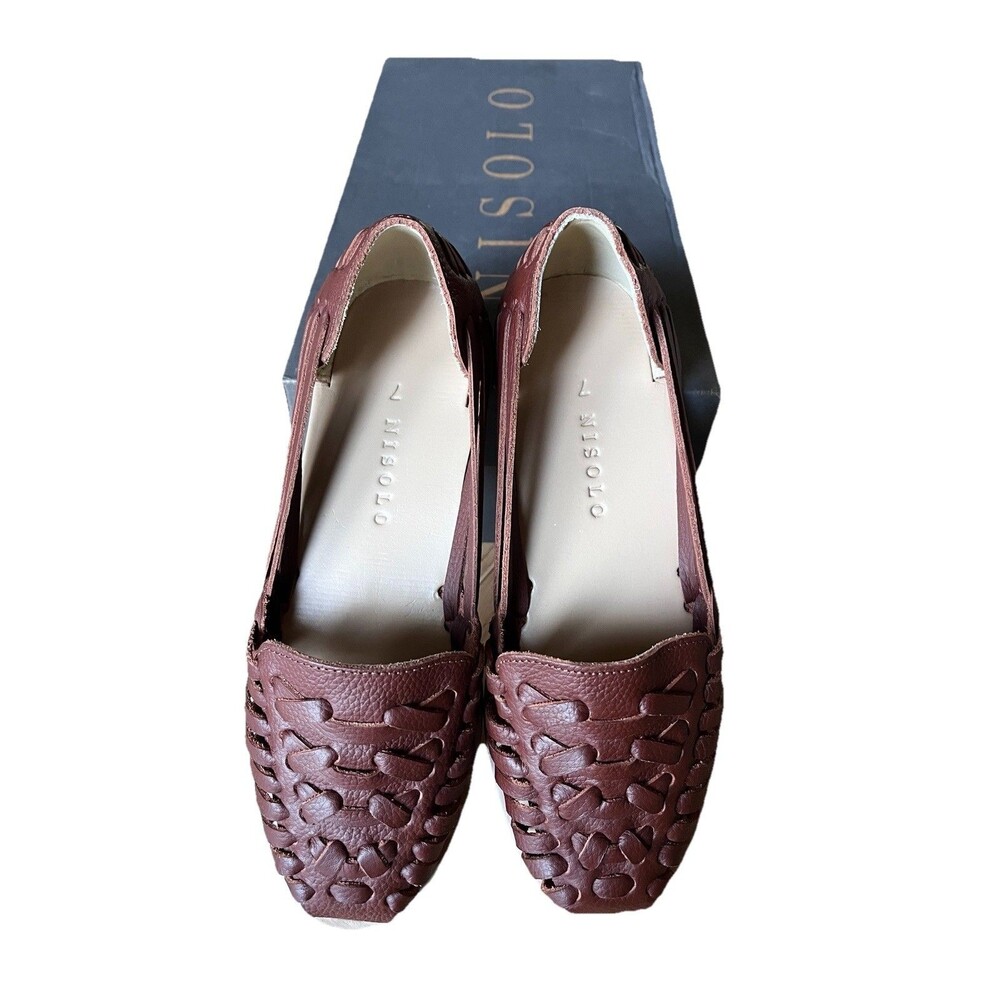 Nisolo Burnt Sienna Woven Leather Huarache Flats Sz 7 Genuine Leather Slip On - Picture 2 of 6